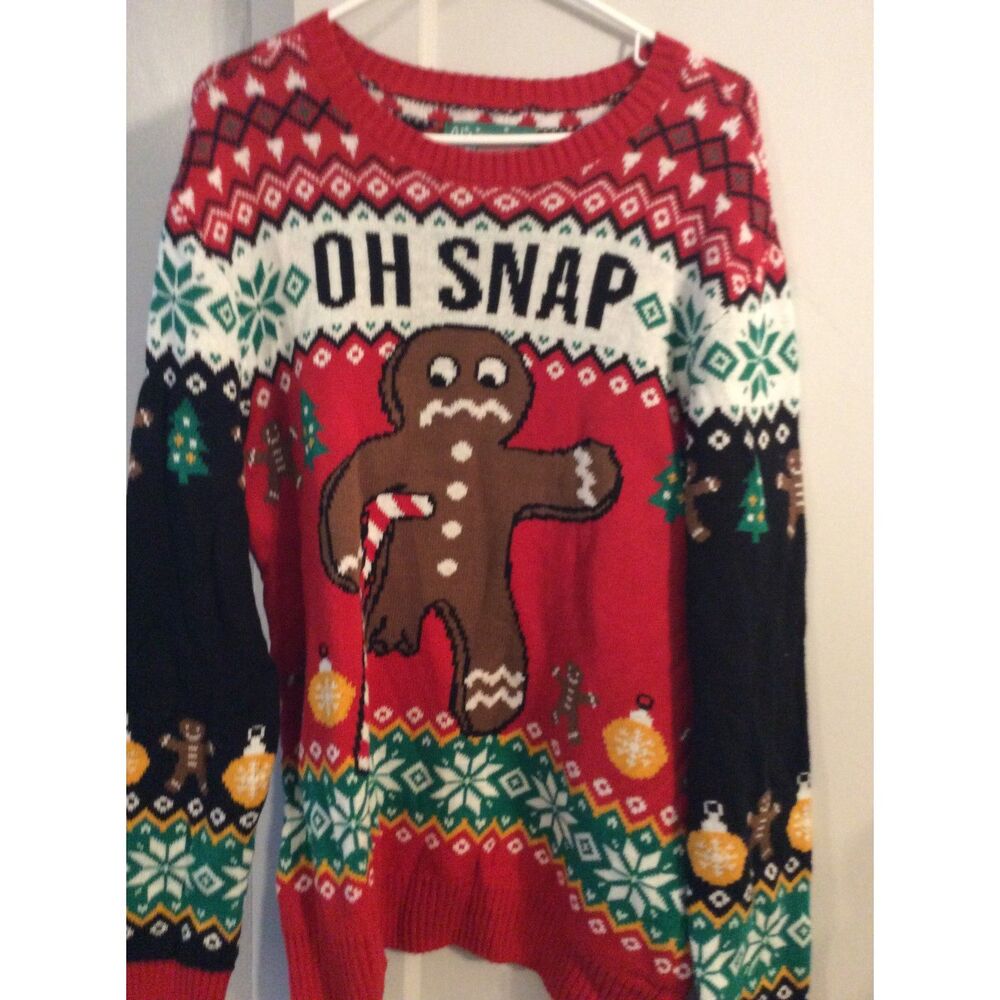 Ugly Christmas Sweater Gingerbread Man Oh Snap Size Large L